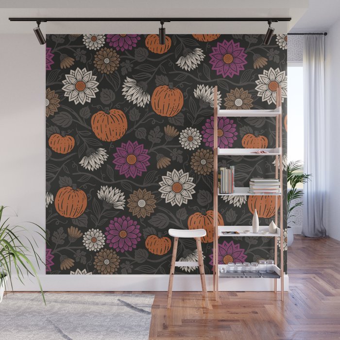 Pumpkin Fall Floral Wall Mural Gallery Image 1