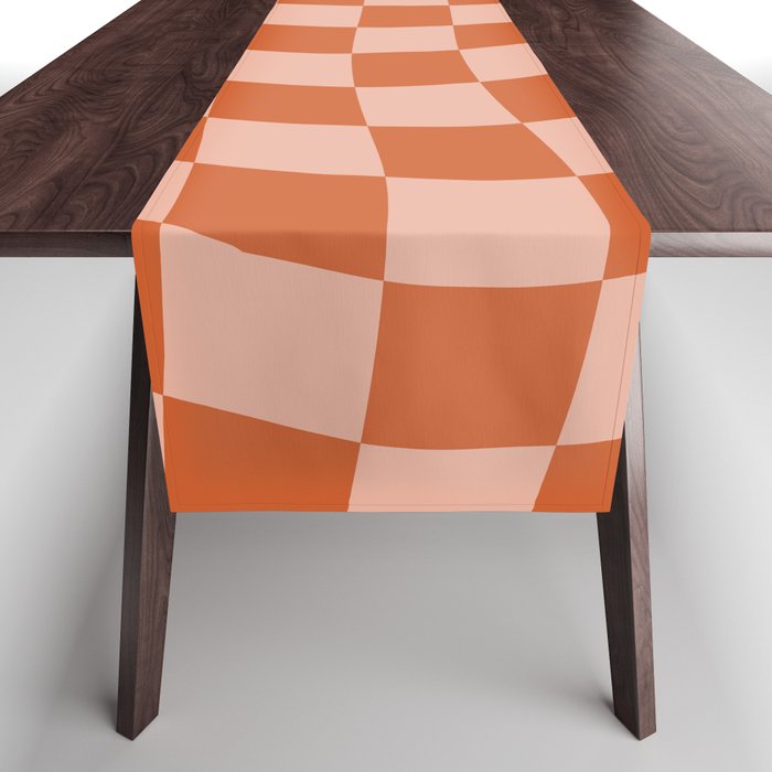Warped Check Pattern Pumpkin Peach Table Runner Gallery Image 1