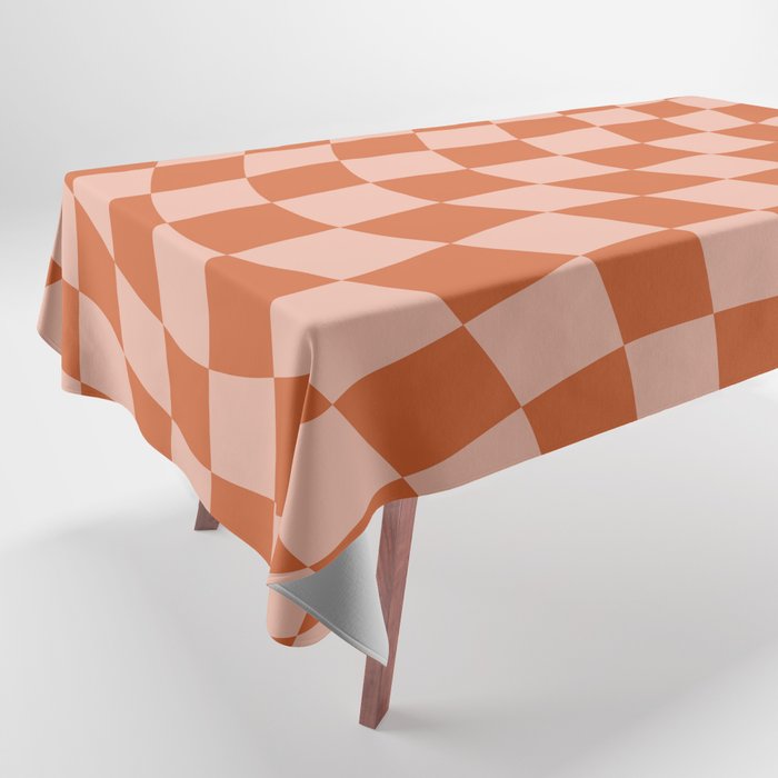 Warped Check Pattern Pumpkin Peach Tablecloth Gallery Image 1