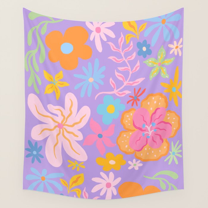 Candy Flowers Lilac Wall Tapestry Gallery Image 1