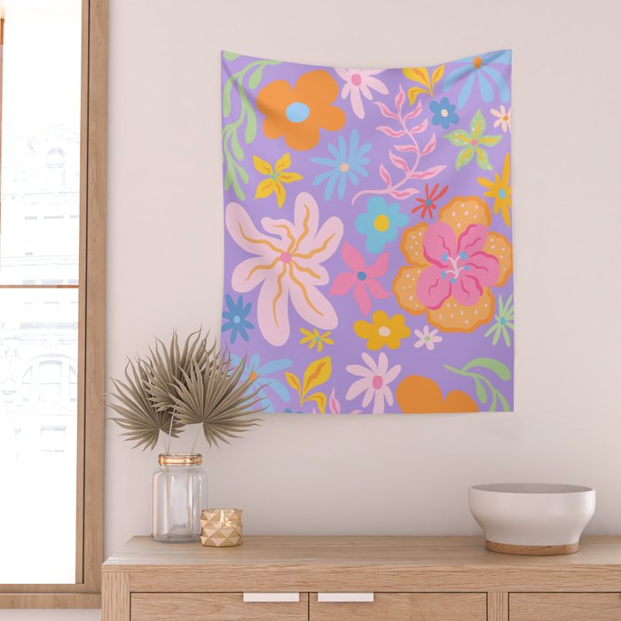 Candy Flowers Lilac Wall Tapestry Gallery Image 2