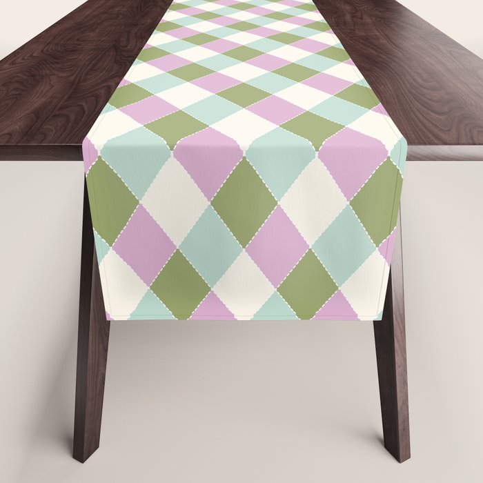 Retro Harlequin Plaid - Lavender, Green, Blue Table Runner Gallery Image 1