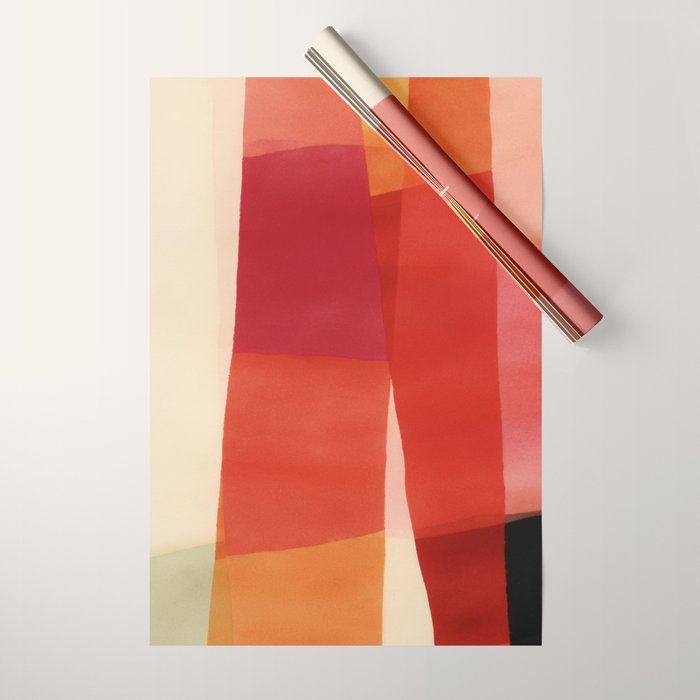 Warm Abstract Color Blocks in Red Orange and Cream Wrapping Paper Gallery Image 1