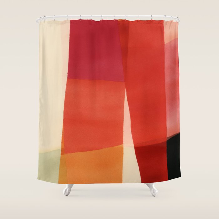 Warm Abstract Color Blocks in Red Orange and Cream Shower Curtain Gallery Image 1