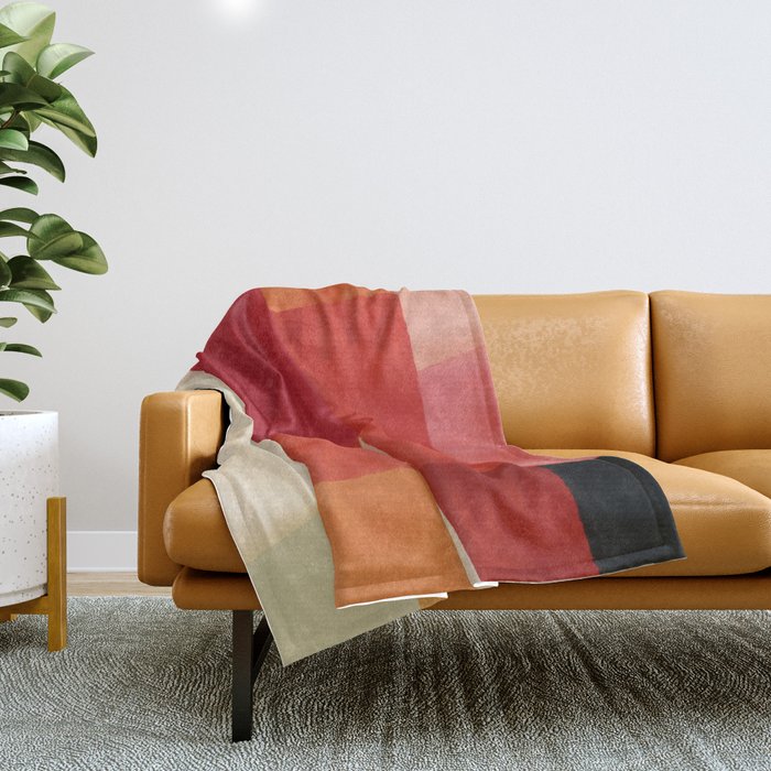 Warm Abstract Color Blocks in Red Orange and Cream Throw Blanket Gallery Image 1