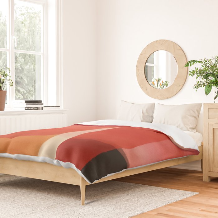 Warm Abstract Color Blocks in Red Orange and Cream Duvet Cover Gallery Image 2