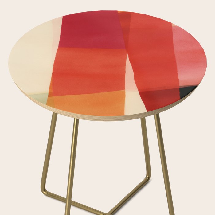 Warm Abstract Color Blocks in Red Orange and Cream Side Table Gallery Image 2