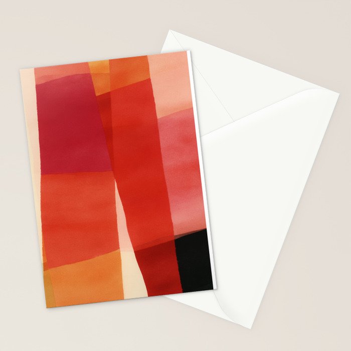 Warm Abstract Color Blocks in Red Orange and Cream Stationery Card Gallery Image 2