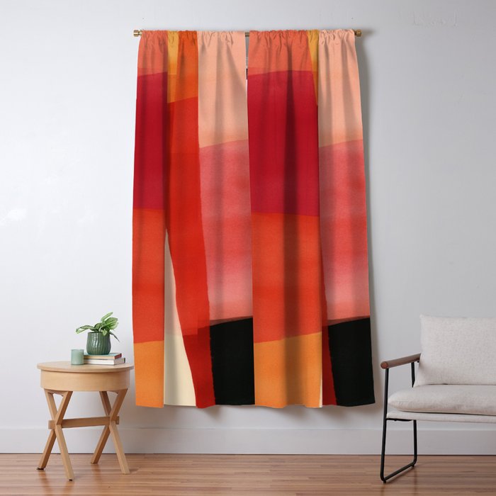 Warm Abstract Color Blocks in Red Orange and Cream Window Curtain Gallery Image 5