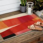 Warm Abstract Color Blocks in Red Orange and Cream Outdoor Rug Gallery Image 2