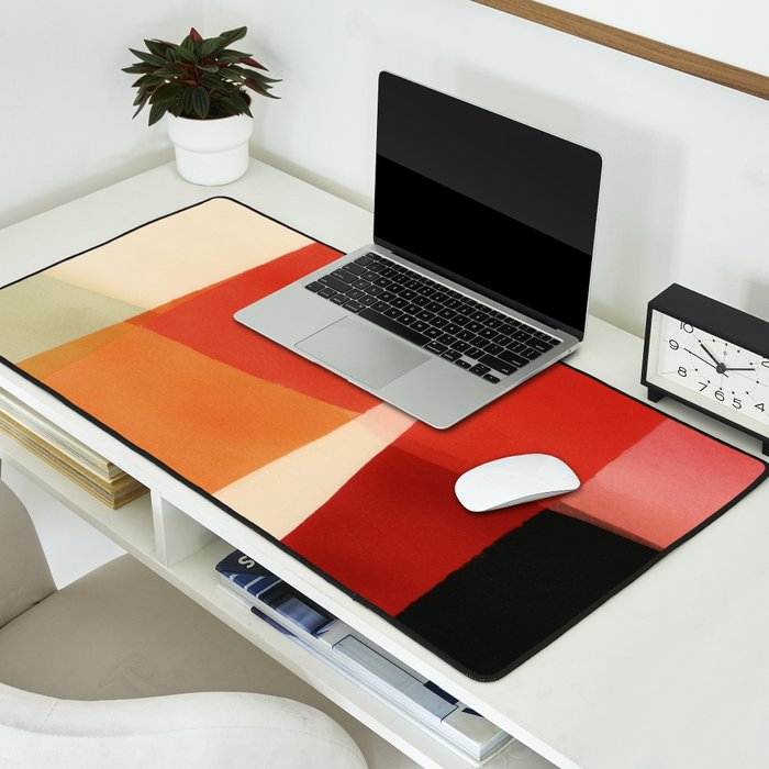 Warm Abstract Color Blocks in Red Orange and Cream Desk Mat Gallery Image 2