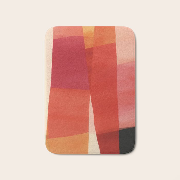 Warm Abstract Color Blocks in Red Orange and Cream Bath Mat Gallery Image 1