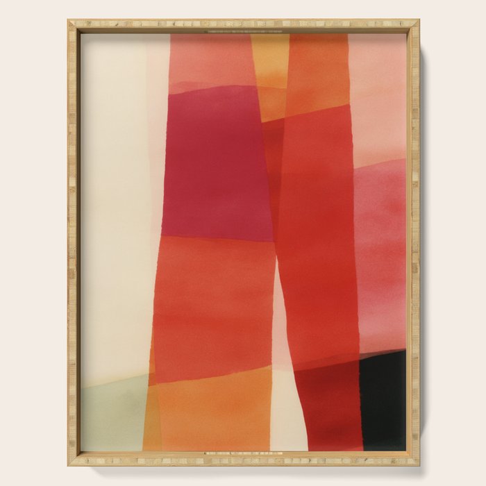 Warm Abstract Color Blocks in Red Orange and Cream Serving Tray Gallery Image 1