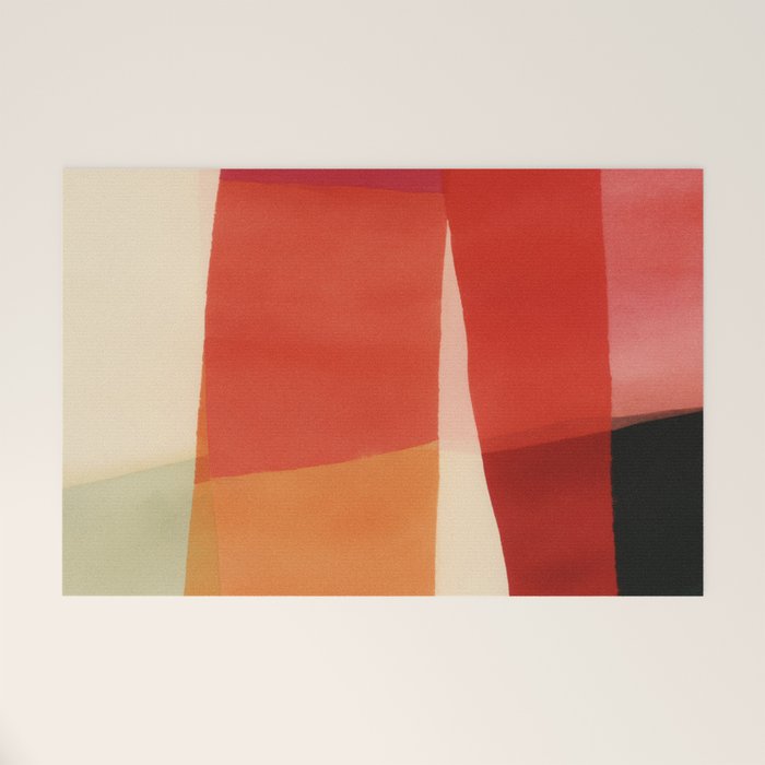 Warm Abstract Color Blocks in Red Orange and Cream Welcome Mat Gallery Image 1