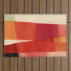 Warm Abstract Color Blocks in Red Orange and Cream Outdoor Rug Gallery Image 1