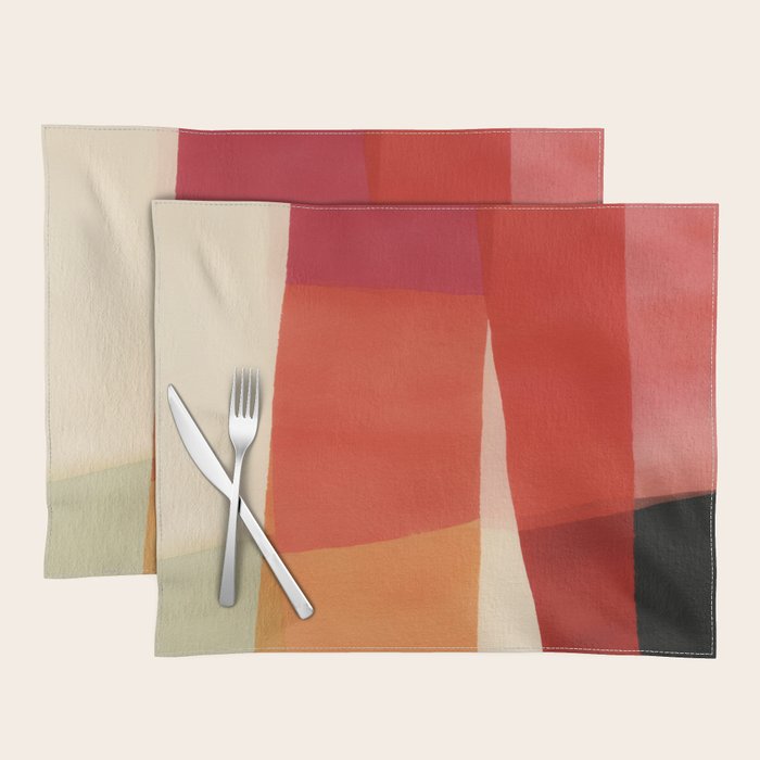 Warm Abstract Color Blocks in Red Orange and Cream Placemat Gallery Image 1
