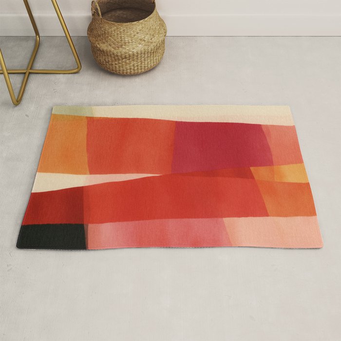 Warm Abstract Color Blocks in Red Orange and Cream Rug Gallery Image 1