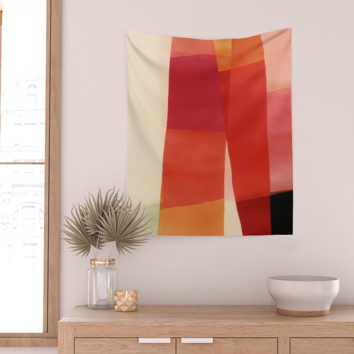 Warm Abstract Color Blocks in Red Orange and Cream Wall Tapestry Gallery Image 2