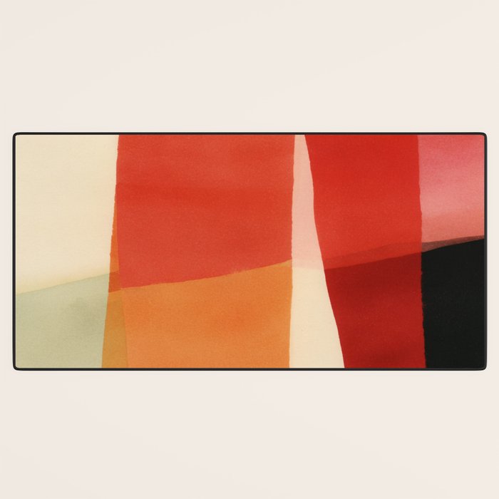 Warm Abstract Color Blocks in Red Orange and Cream Desk Mat Gallery Image 3