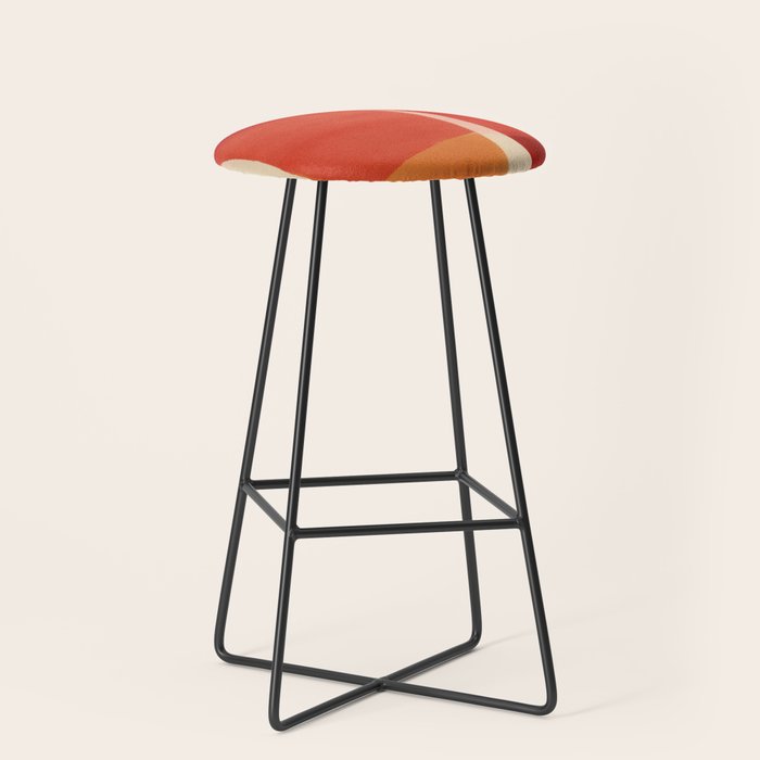 Warm Abstract Color Blocks in Red Orange and Cream Stool Gallery Image 1