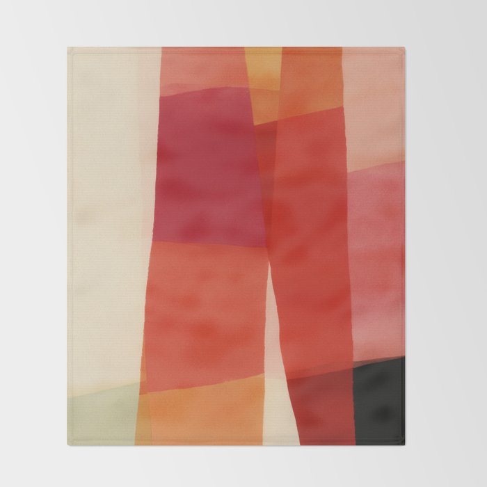 Warm Abstract Color Blocks in Red Orange and Cream Throw Blanket Gallery Image 2
