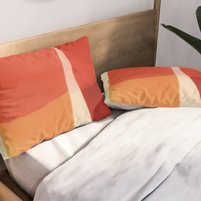 Warm Abstract Color Blocks in Red Orange and Cream Pillow Sham Gallery Image 2