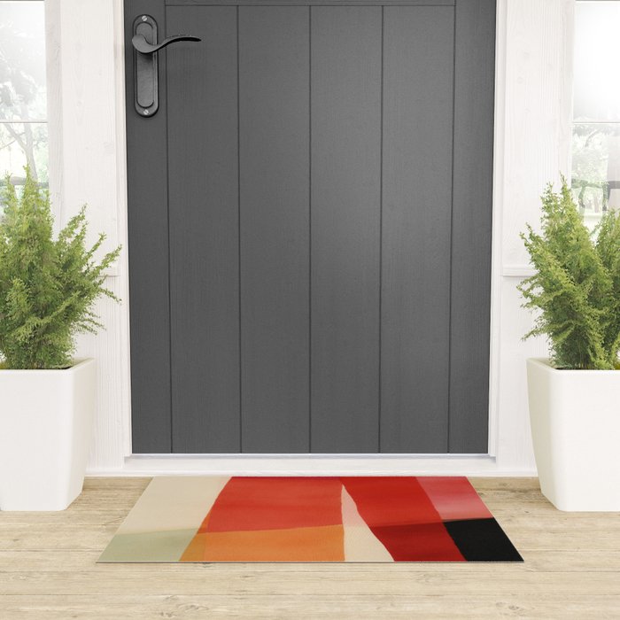 Warm Abstract Color Blocks in Red Orange and Cream Welcome Mat Gallery Image 3