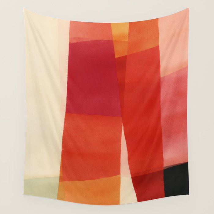 Warm Abstract Color Blocks in Red Orange and Cream Wall Tapestry Gallery Image 1