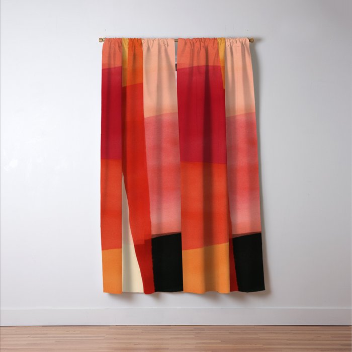 Warm Abstract Color Blocks in Red Orange and Cream Window Curtain Gallery Image 3