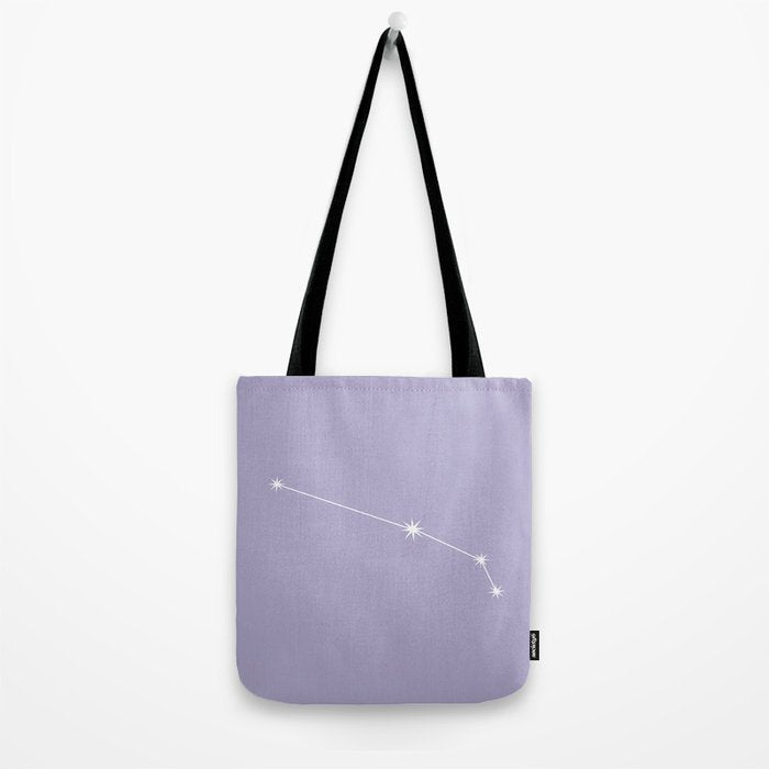 Aries Zodiac Star Constellation Line Art Pastel Lavender Tote Bag Gallery Image 2