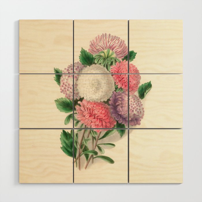  Asters by Clarissa Munger Badger, "Floral Belles," 1866 (benefitting The Nature Conservancy) Wood Wall Art Gallery Image 1