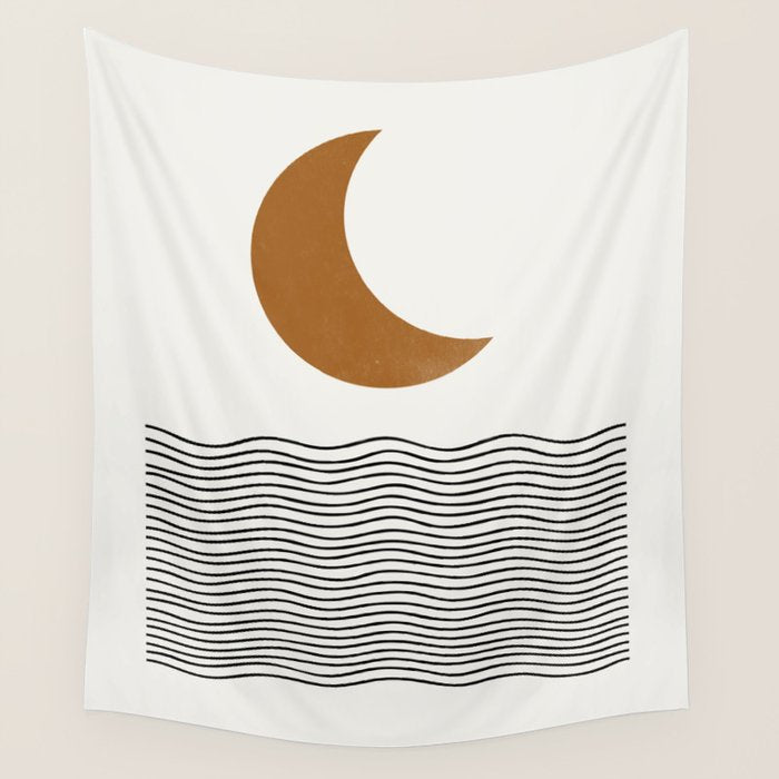 Moon by the ocean Wall Tapestry Gallery Image 1