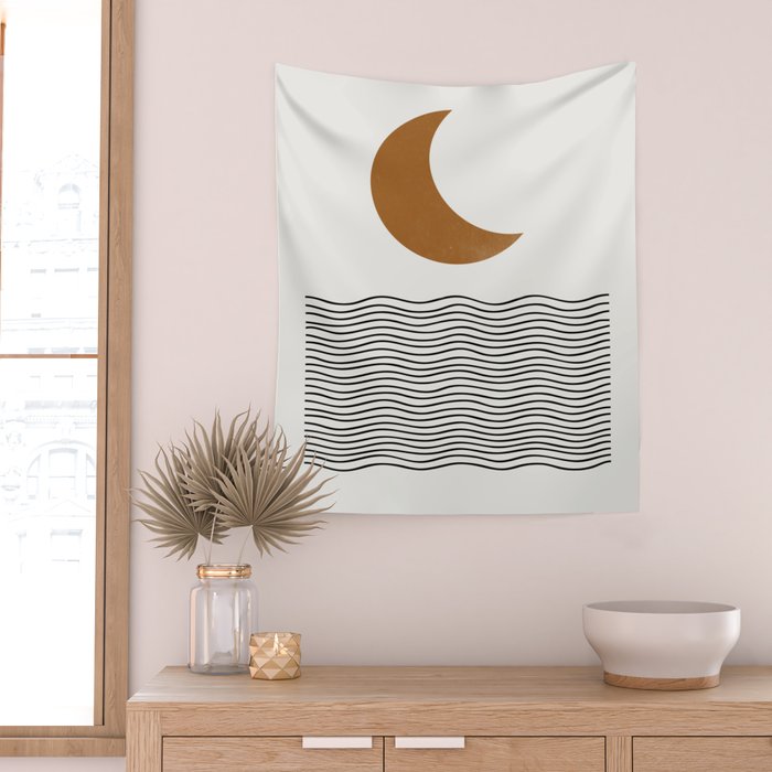 Moon by the ocean Wall Tapestry Gallery Image 2