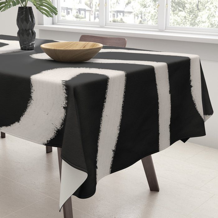 Abstract Brush Strokes: Black & White Tablecloth Gallery Image 3