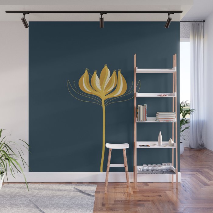  Fleur Exotique - Floral Minimalism in Mustard and Navy  Wall Mural Gallery Image 1