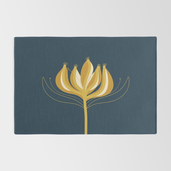  Fleur Exotique - Floral Minimalism in Mustard and Navy  Rug Gallery Image 2