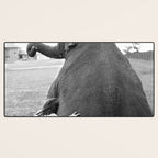 Odd Best Friends, Sweet Little Girl hugging elephant black and white photograph Desk Mat Gallery Image 3
