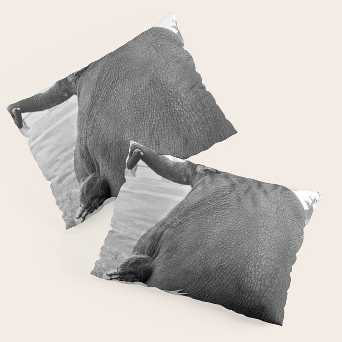 Odd Best Friends, Sweet Little Girl hugging elephant black and white photograph Pillow Sham Gallery Image 3
