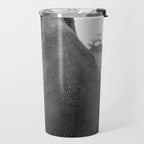 Odd Best Friends, Sweet Little Girl hugging elephant black and white photograph Travel Mug Gallery Image 2
