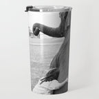 Odd Best Friends, Sweet Little Girl hugging elephant black and white photograph Travel Mug Gallery Image 3