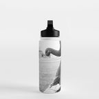 Odd Best Friends, Sweet Little Girl hugging elephant black and white photograph Water Bottle Gallery Image 3