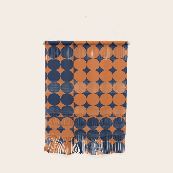 Abstraction Shapes 30 in vintage Orange and Navy Blue Wall Hanging Gallery Image 1