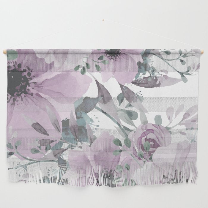 Floral Watercolor, Purple and Gray Wall Hanging Gallery Image 1