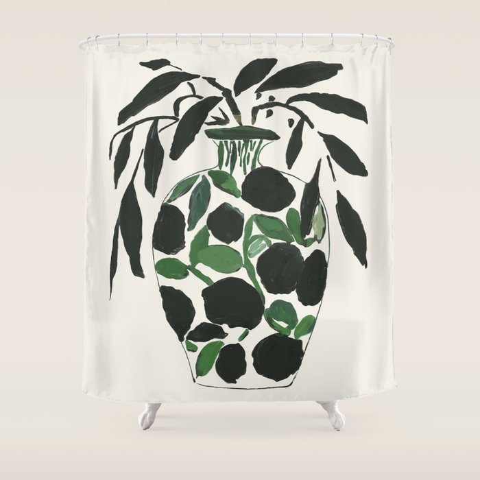 Green and Black Still Life Shower Curtain Gallery Image 1