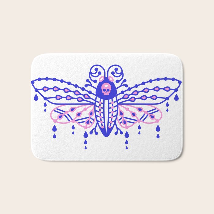 Death's Head Hawkmoth - Indigo & Pink Palette Bath Mat Gallery Image 1