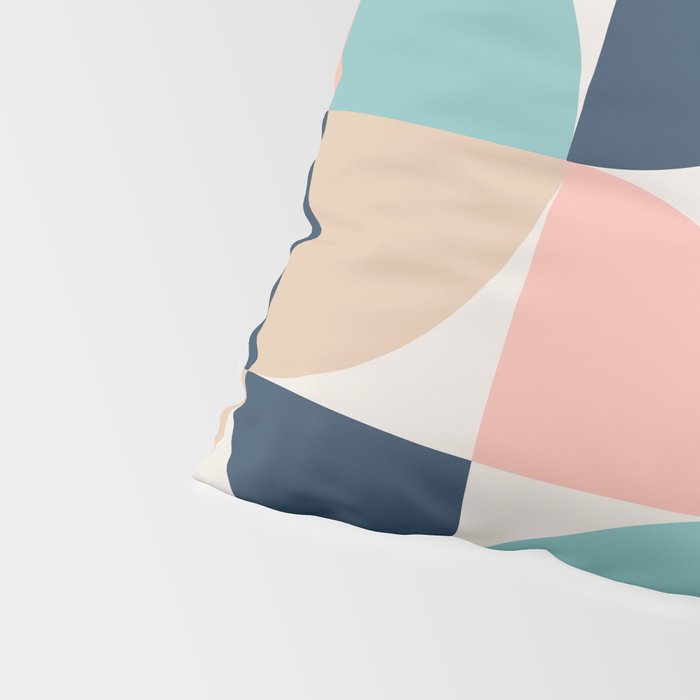 Mid Century Modern Geometric Pattern 455 Peach Blue and Beige Pillow Sham Gallery Image 4