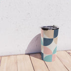 Mid Century Modern Geometric Pattern 455 Peach Blue and Beige Travel Mug Gallery Image 4