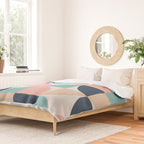 Mid Century Modern Geometric Pattern 455 Peach Blue and Beige Duvet Cover Gallery Image 2