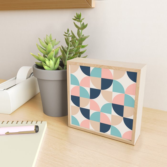 Mid Century Modern Geometric Pattern 455 Peach Blue and Beige Mini Art Print Gallery Image 2
