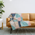 Mid Century Modern Geometric Pattern 455 Peach Blue and Beige Throw Blanket Gallery Image 1